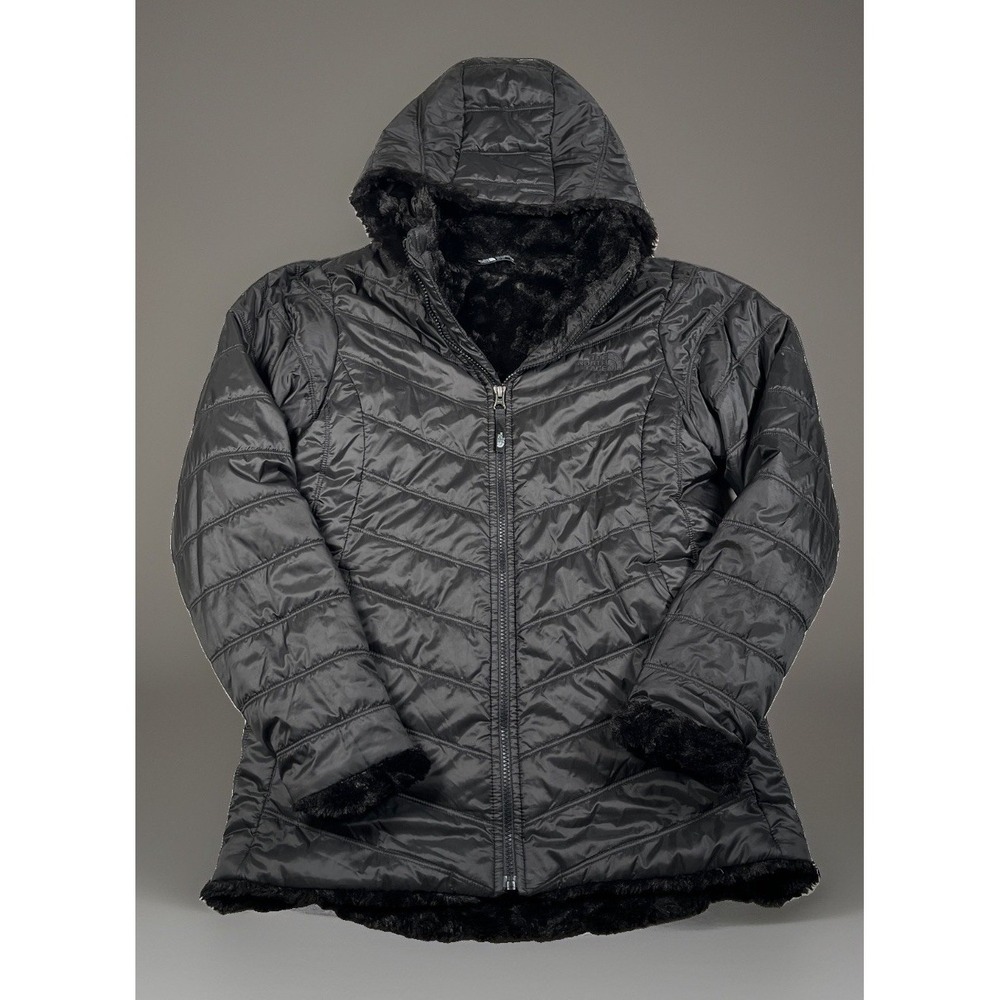 The North Face Girls XL 18 Mossbud Swirl Reversible Jacket Hooded Black Fleece